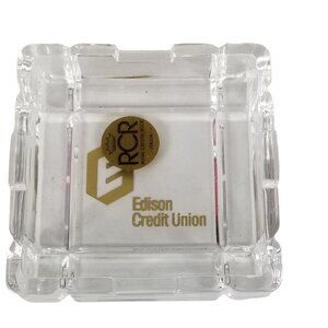 RCR Crystal Square Glass Ashtray With Edison Credit Union Logo